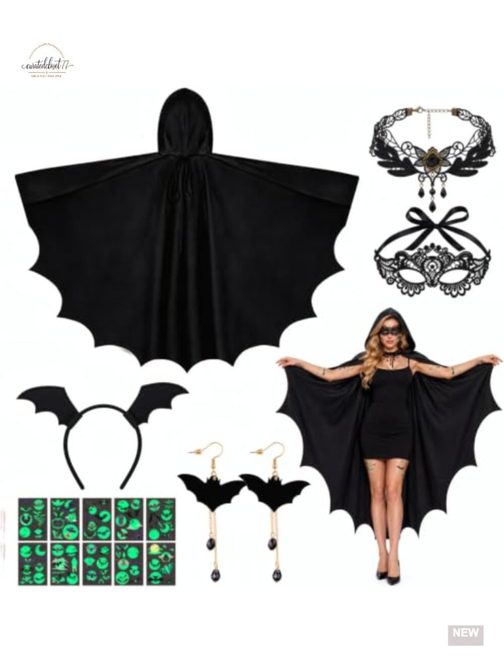 Hysagtek Bat Wings Cloak Cape Set Hooded Costume
